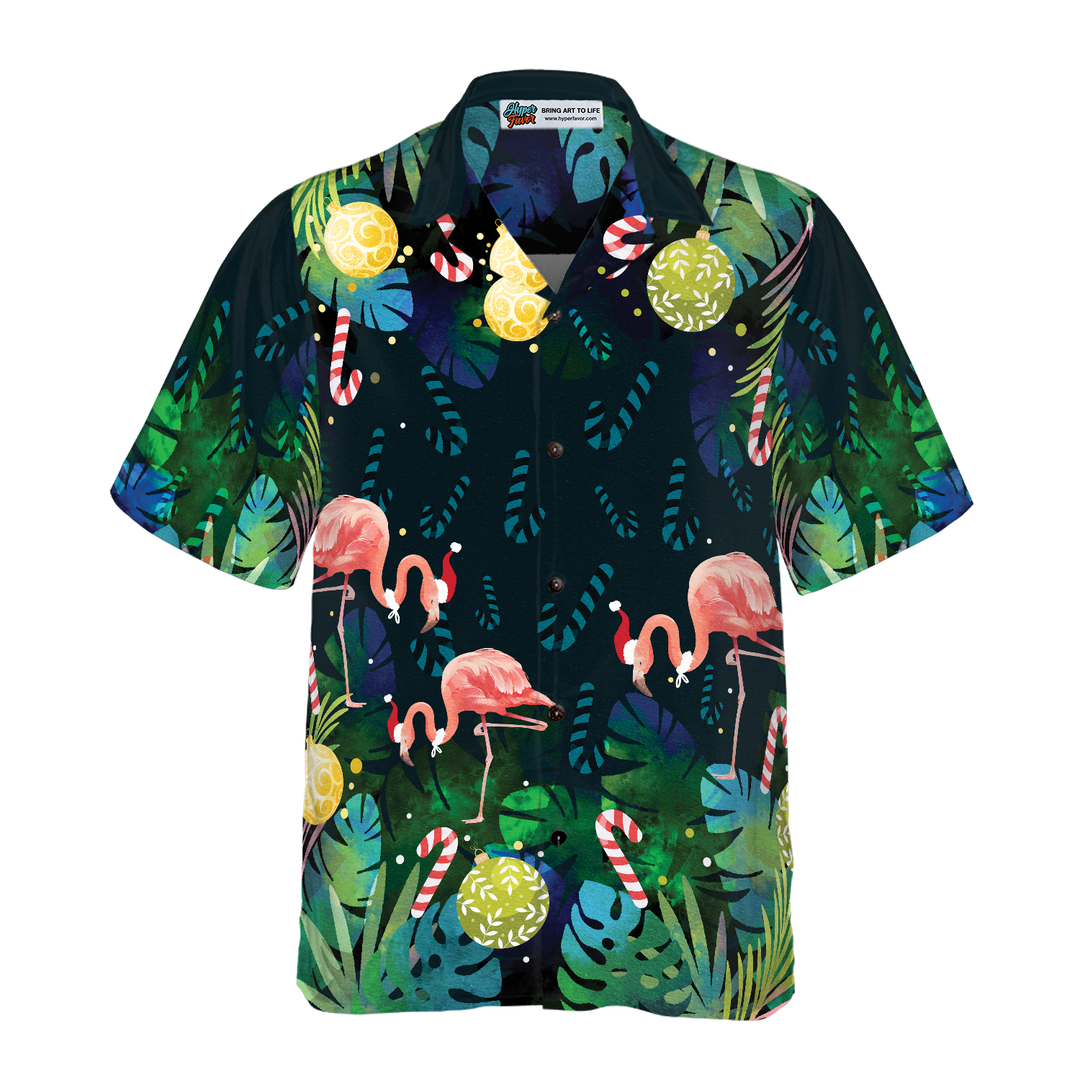 Drune | Hyperfavor Weihnachts Hawaiian Shirts für Männer und Frauen, Weihnachts Flamingo Tropical Hawaiian Shirt Knopfleiste Kurzarm
