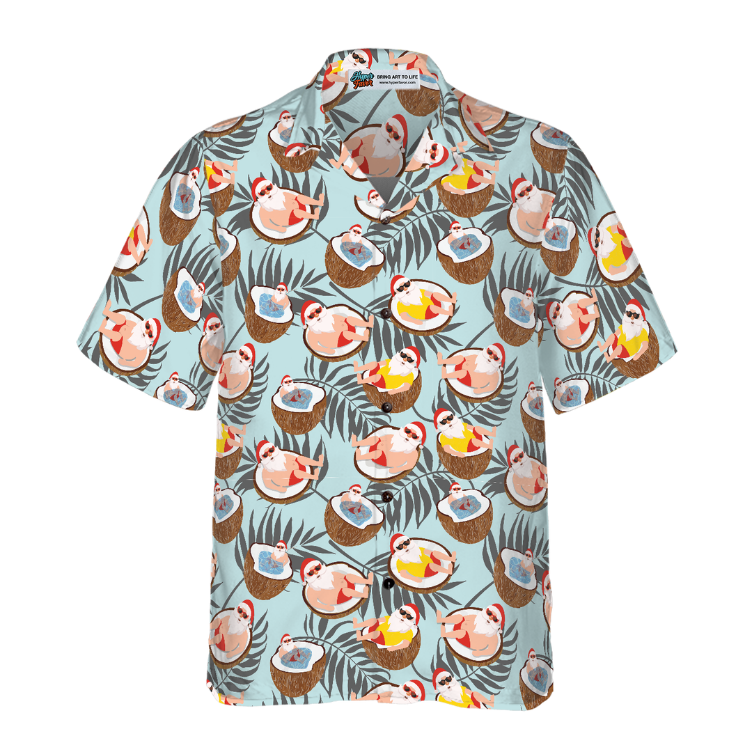 Drune | Hyperfavor Weihnachts-Hawaiian-Shirts, Weihnachtsmann mit Kokosnuss-Shirt Kurzarm, Weihnachts-Shirt-Idee Geschenk für Männer und Frauen