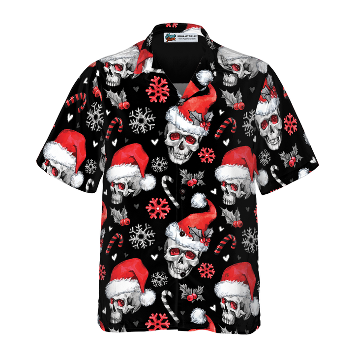 Drune | Weihnachts-Schädel mit Zuckerstangen Weihnachts-Hawaiian-Shirt, Schädel Weihnachts-Hawaiian-Shirt für Herren