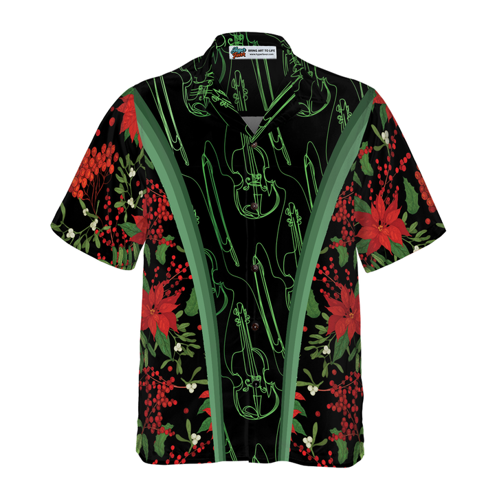 Drune | Hyperfavor Weihnachts-Hawaiianhemden, Weihnachtsgeigenmusik-Musterhemd Kurzarm, Weihnachtshemd Geschenkidee für Männer und Frauen