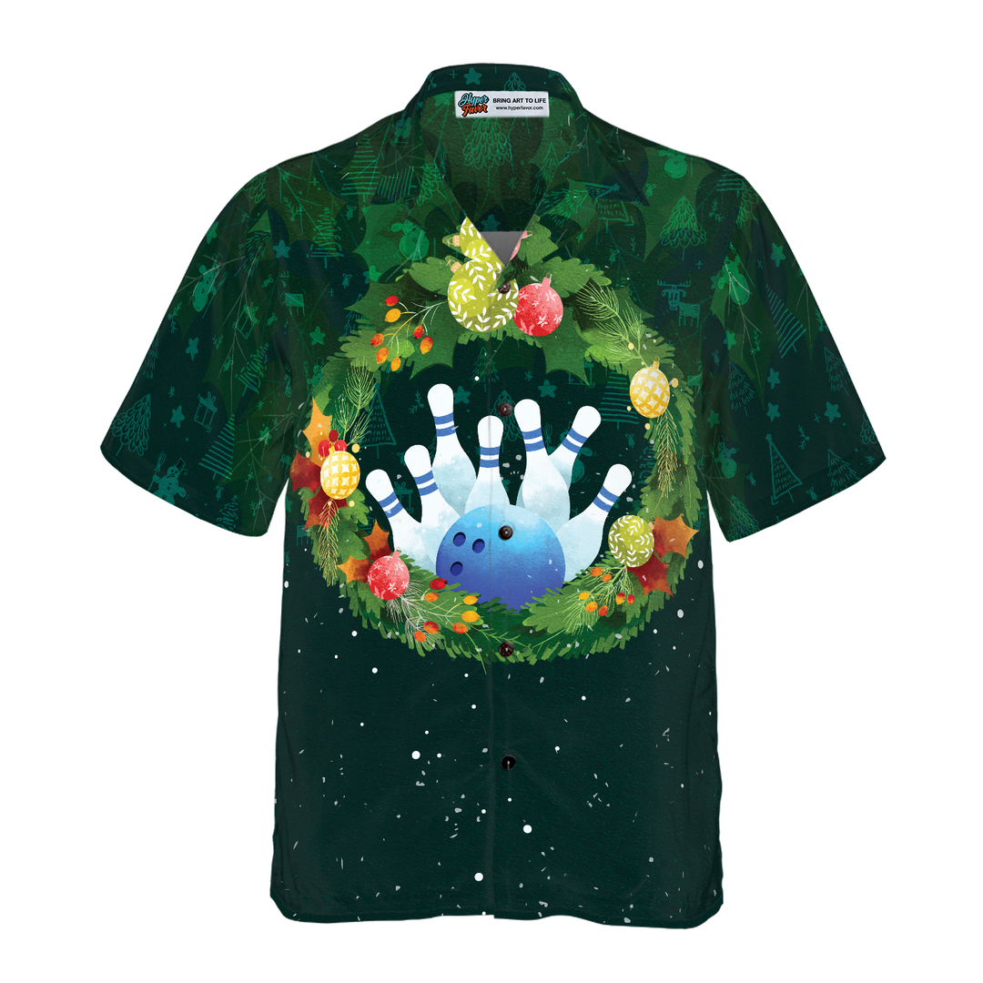 Drune | Hyperfavor Weihnachts-Hawaiian-Shirts für Männer und Frauen, Weihnachtskranz Bowling Hawaiian Shirt Knopfleiste Kurzarm.png
