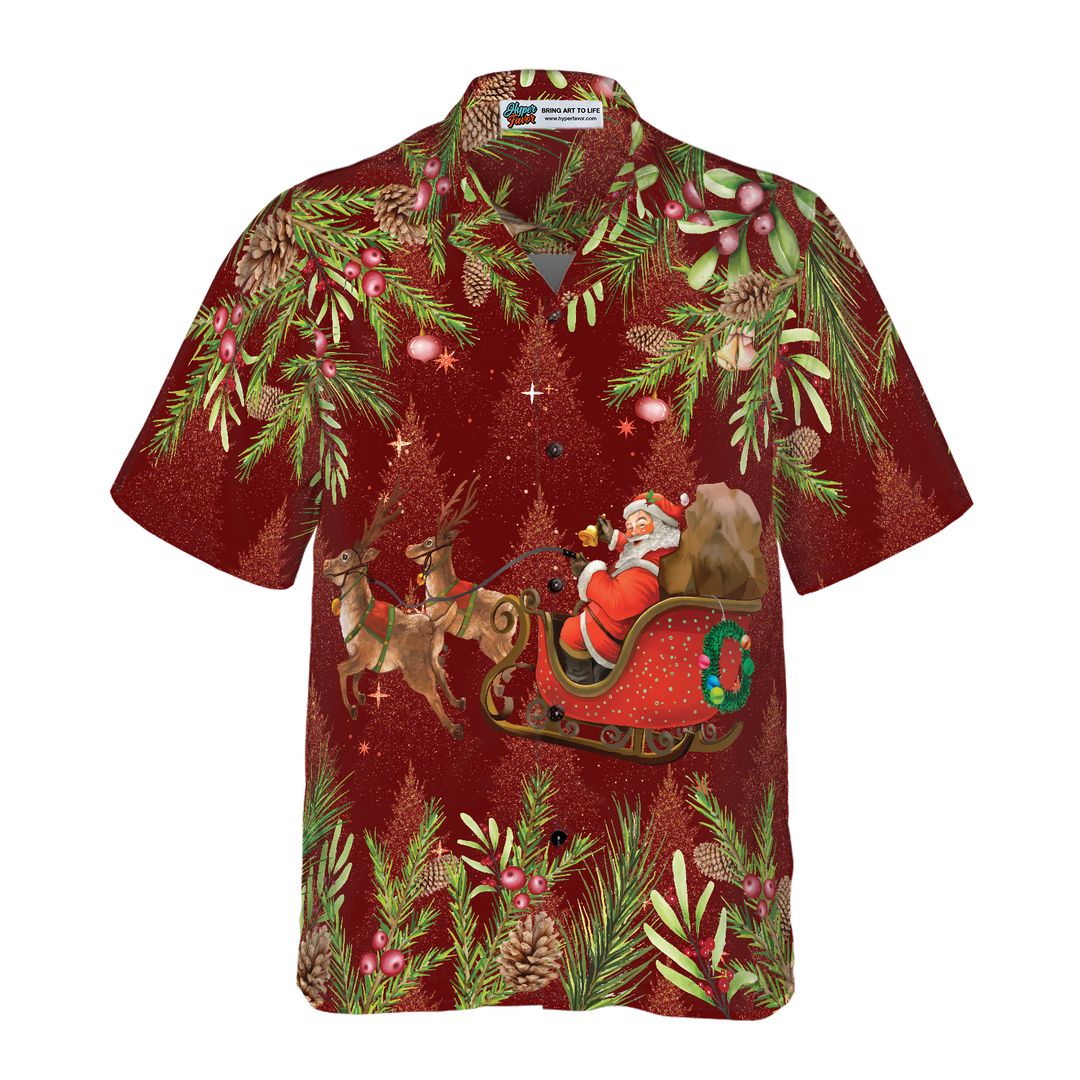 Drune | Hyperfavor Santa Santa Schlittenfahren 2 Muster Hawaiian Shirt, Weihnachtshemden Kurzarm Knopfdown Hemd Für Männer Und Frauen