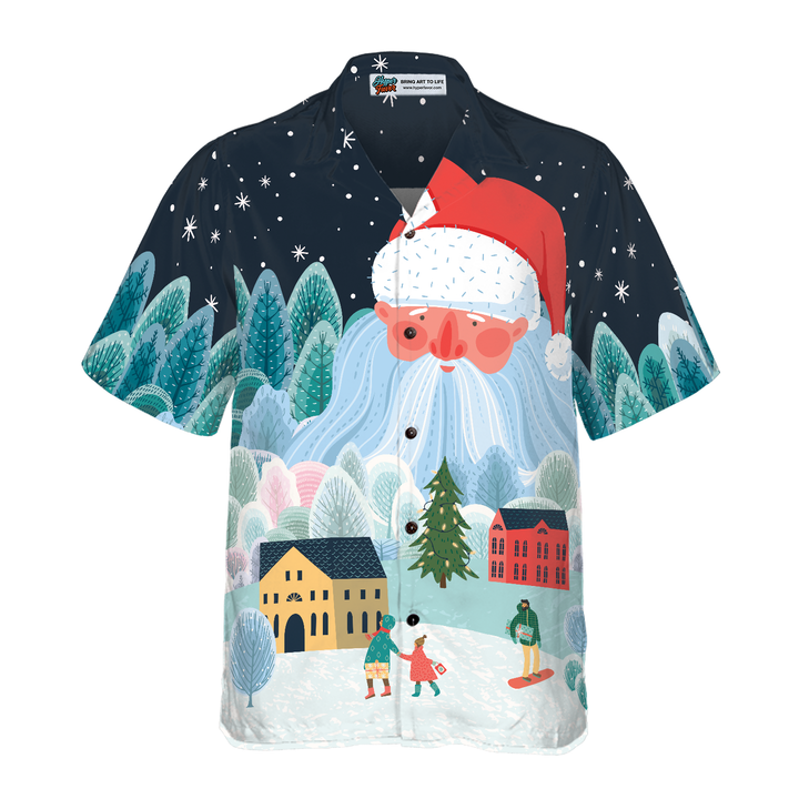 Drune | Hyperfavor Weihnachten Hawaiian Shirts für Männer und Frauen, Xmas Santa Tower Hawaiian Shirt Button Down Shirt Kurzarm