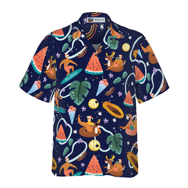 Drune | Hyperfavor Santa Beach 1 Muster Hawaiian Shirt, Weihnachtshemden Kurzarm Button-Down-Shirt für Männer und Frauen