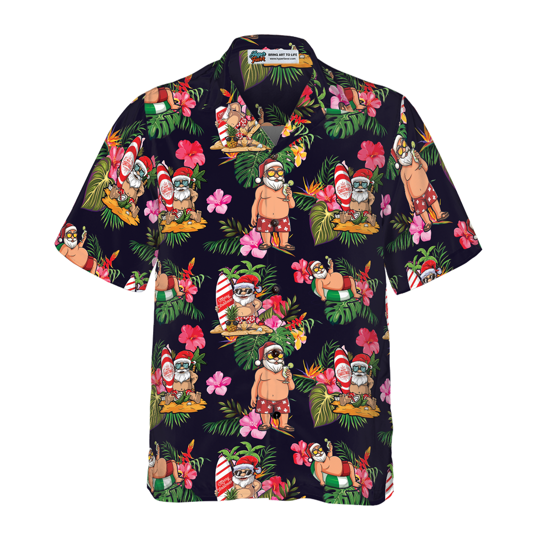 Drune | Hyperfavor Weihnachten Hawaiian Shirt, Santa mit tropischem Blumenmuster Kurzarmshirt, Weihnachtshir Idee Geschenk für Männer und Frauen