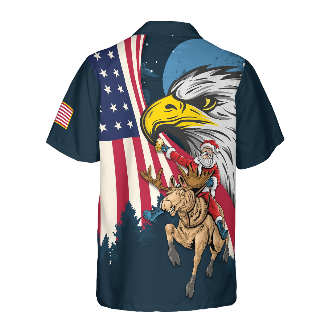 Drune | Hyperfavor Weihnachts-Hawaiian-Shirts, Santa mit amerikanischer Flagge 2 Kurzarm-Shirt, Weihnachtshemd-Idee Geschenk für Männer und Frauen