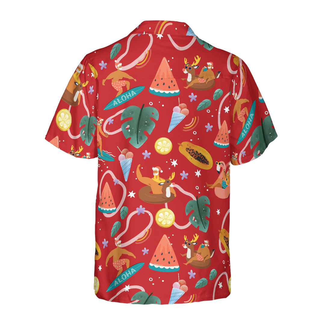 Drune | Hyperfavor Santa Surfing 3 Muster Hawaiian Shirt, Weihnachtshemden Kurzarm Button Down Shirt für Männer und Frauen