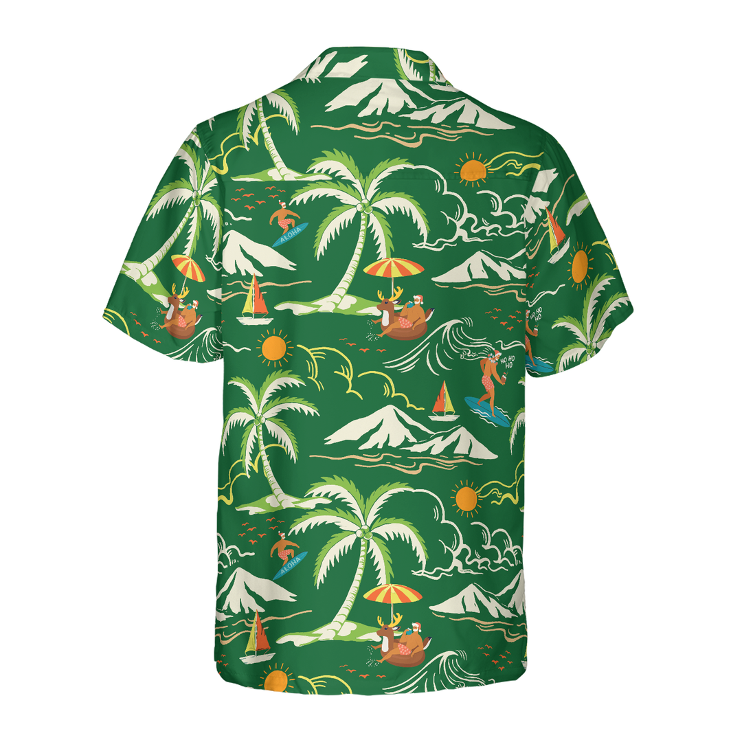 Drune | Hyperfavor Weihnachts-Hawaiian-Shirts, Santa Beach Sommermuster 2 Shirt Kurzarm, Weihnachtshemd Geschenkidee für Männer und Frauen