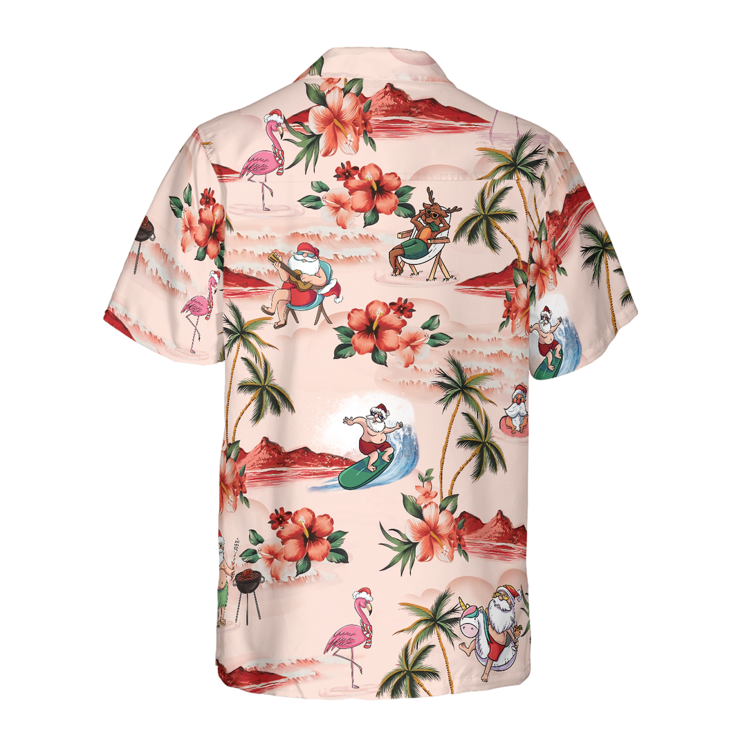 Drune | Hyperfavor Weihnachts-Hawaiian-Shirts für Männer und Frauen, Santa Strand Weihnachtsmuster Hawaiian Shirt Button-Down-Shirt Kurzarm