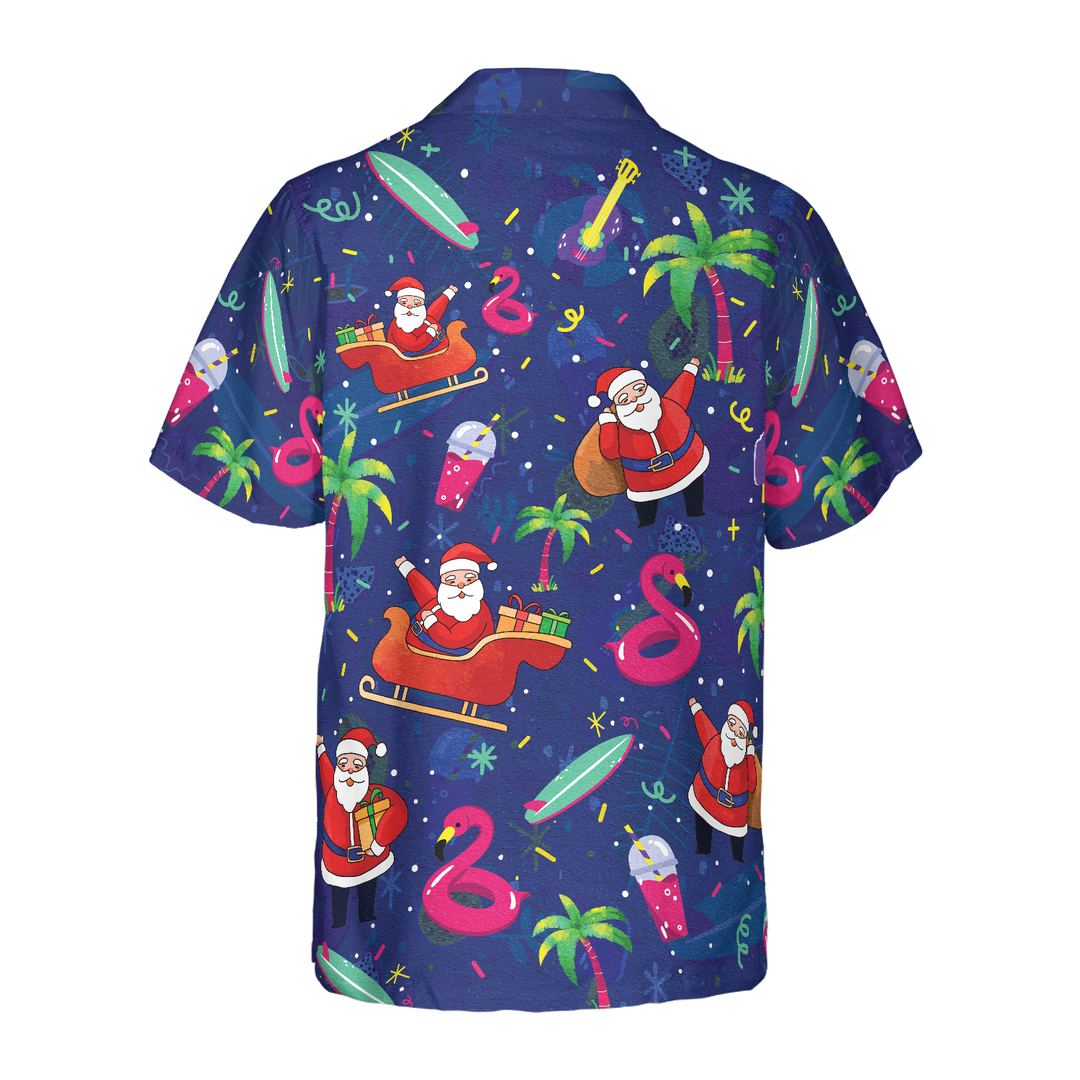 Drune | Hyperfavor Weihnachts-Hawaiian-Shirts, Santa Flamingo tropisches Mustershirt Kurzarm, Weihnachtshemd Geschenkidee für Männer und Frauen