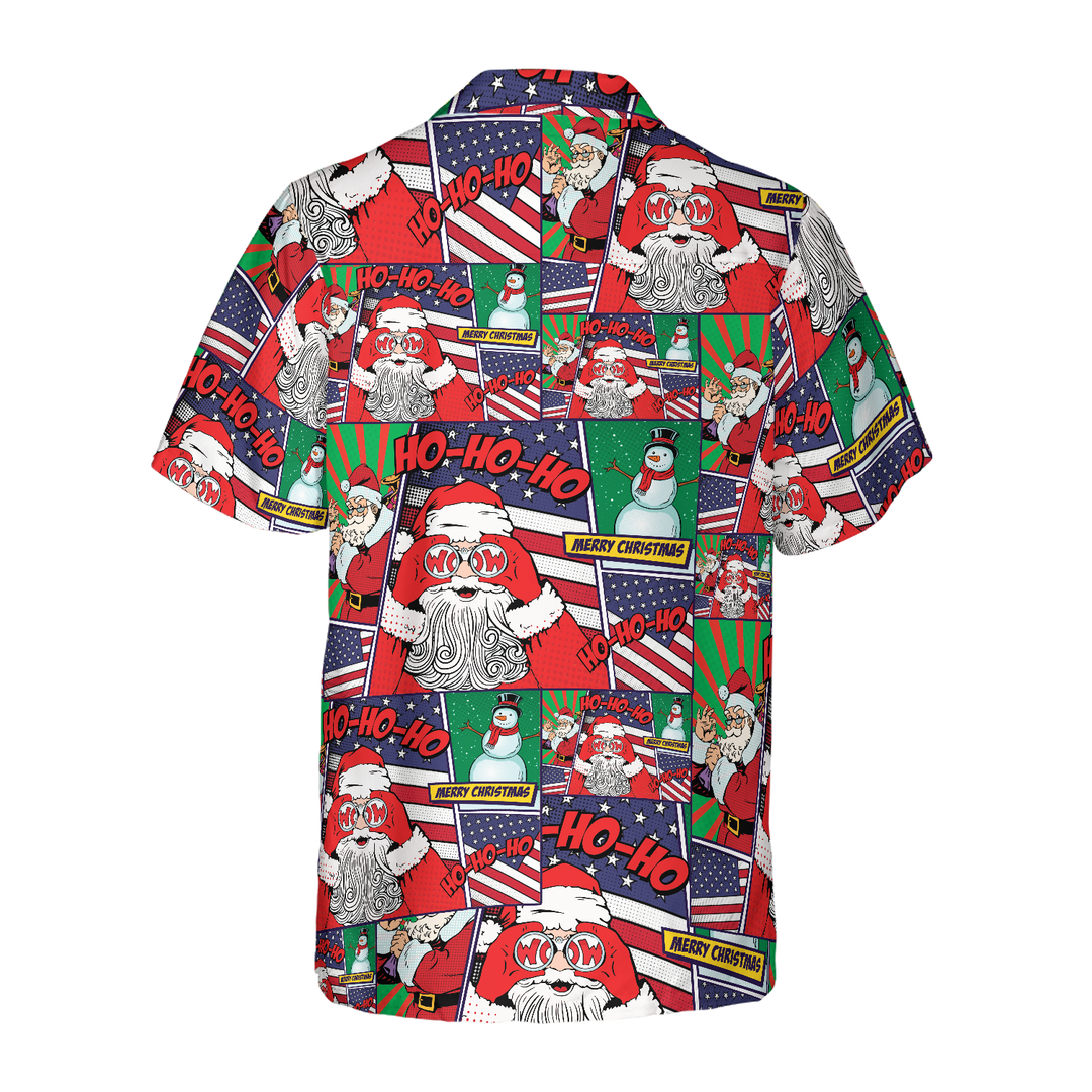 Drune | Hawaiian Hemden, Santa mit amerikanischer Flagge Comic Stil Hemd Kurzarm, Weihnachtshemd Geschenkidee für Männer und Frauen