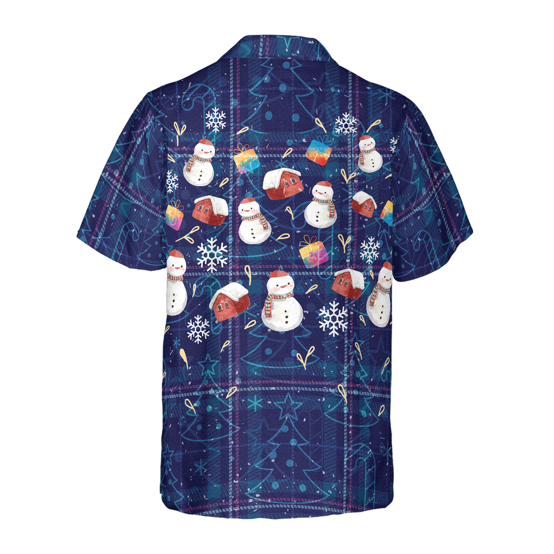 Drune | Hyperfavor Weihnachts-Hawaiianhemden, Weihnachts-Schneemann dunkelblau kariertes Musterhemd mit kurzen Ärmeln, Weihnachtshemden Geschenkidee für Männer und Frauen