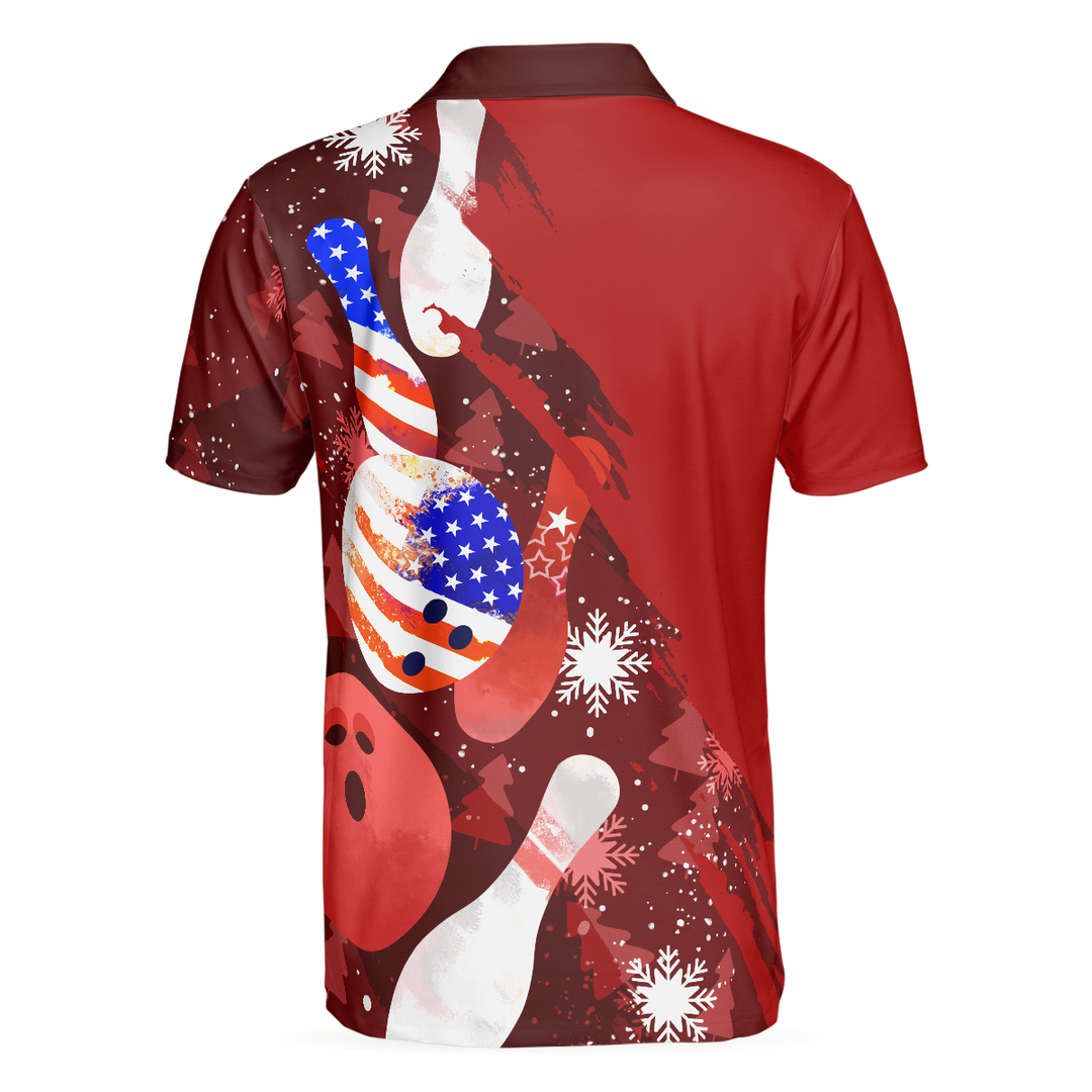 Drune | Amerikanische Flagge Weihnachten Bowlingball und Pins Herren Polohemden