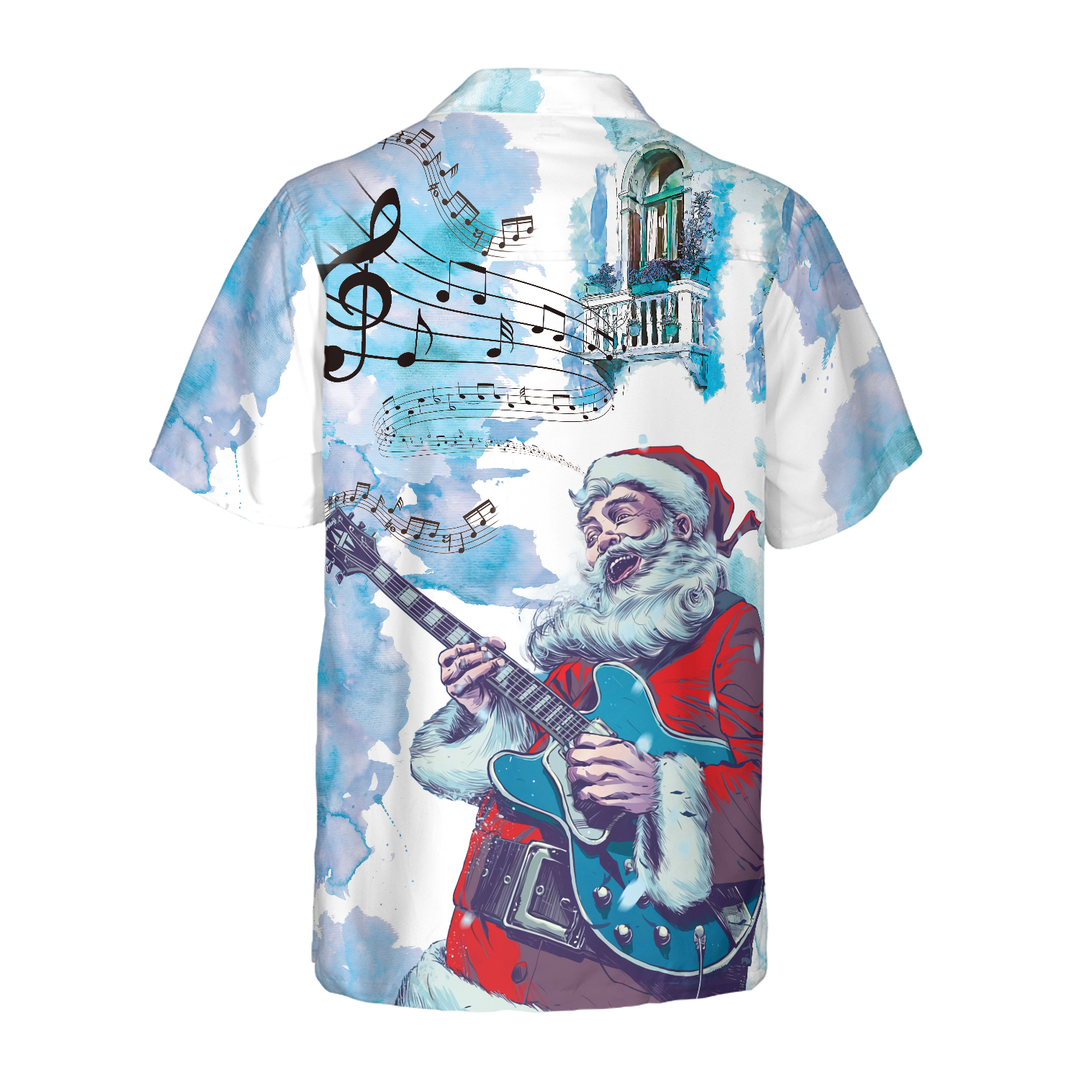 Drune | Hyperfavor Weihnachts-Hawaiianhemden, Weihnachtsmann-Gitarrenmusik-Musterhemd Kurzarm, Weihnachtshemden-Idee Geschenke für Männer und Frauen