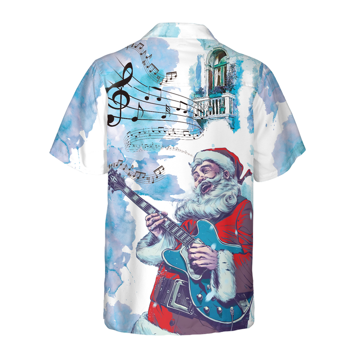 Drune | Hyperfavor Weihnachts-Hawaiianhemden, Weihnachtsmann-Gitarrenmusik-Musterhemd Kurzarm, Weihnachtshemden-Idee Geschenke für Männer und Frauen