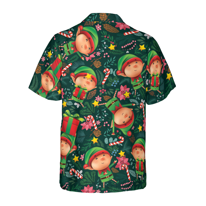 Drune | Hyperfavor Weihnachts-Hawaiianhemden, Das Weihnachts-Elf Mit Dunkelgrünem Muster Kurzarmhemd, Weihnachtshemd Geschenkidee Für Männer Und Frauen