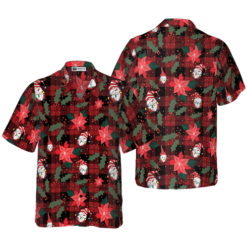 Drune | Hyperfavor Weihnachts-Hawaiianhemden, Gnome mit rotem Karomuster kurzärmliges Hemd, Weihnachtshemden Geschenkidee für Männer und Frauen