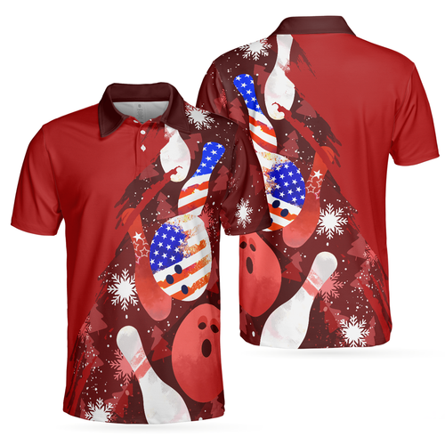 Drune | Amerikanische Flagge Weihnachten Bowlingball und Pins Herren Polohemden