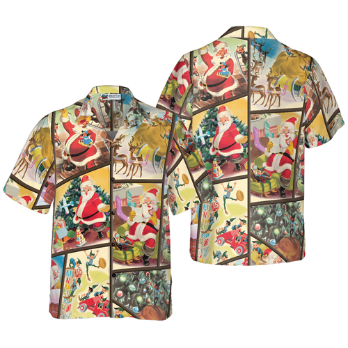 Drune | Hyperfavor Weihnachten Hawaiian Shirts für Herren und Damen, Santa Elf Geschenk Hawaiian Shirt Knopfleiste Kurzarm