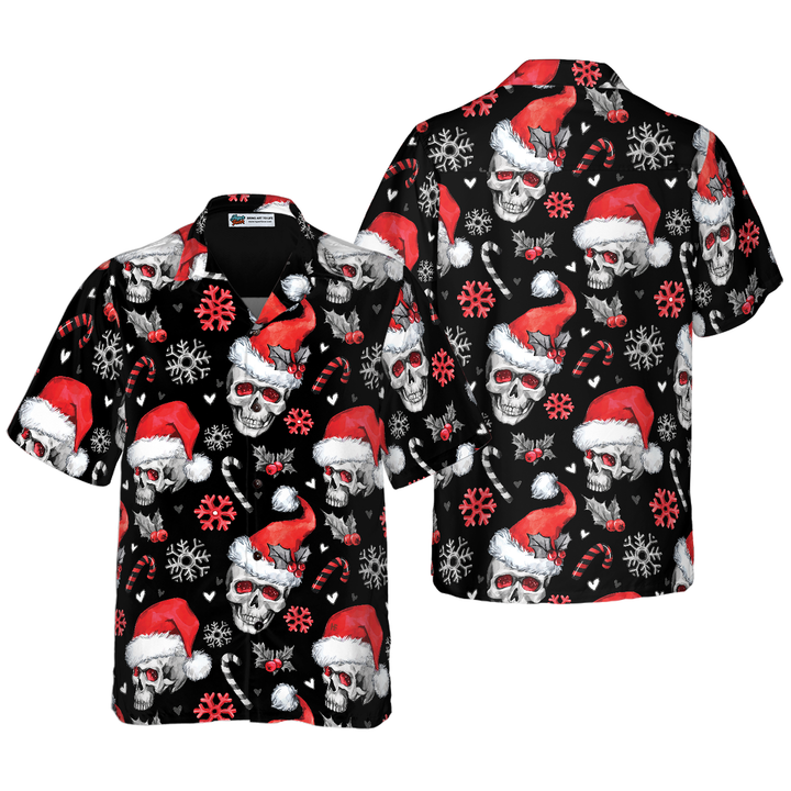 Drune | Weihnachts-Schädel mit Zuckerstangen Weihnachts-Hawaiian-Shirt, Schädel Weihnachts-Hawaiian-Shirt für Herren