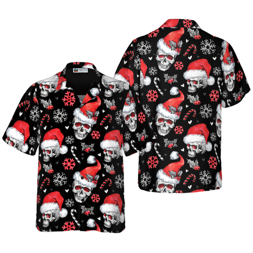 Drune | Weihnachts-Schädel mit Zuckerstangen Weihnachts-Hawaiian-Shirt, Schädel Weihnachts-Hawaiian-Shirt für Herren