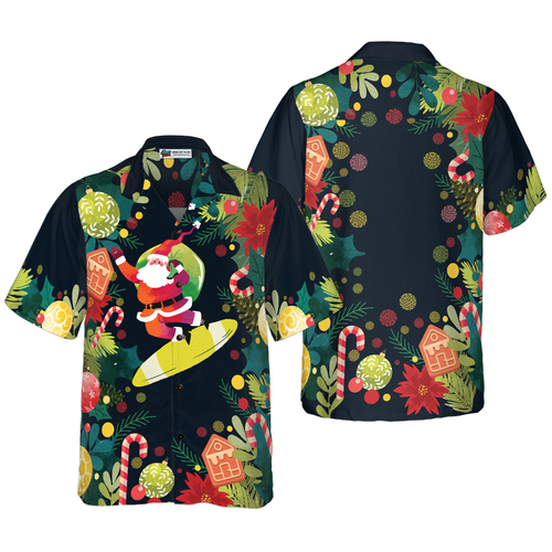 Drune | Hyperfavor Weihnachten Santa Surfen Hawaiian Shirt, Weihnachten Shirts Kurzarm Button-Down Shirt für Männer und Frauen