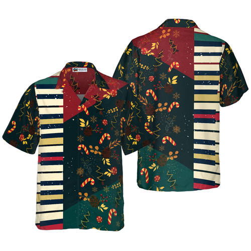 Drune | Hyperfavor Weihnachtsmuster mit Klavier Hawaii-Hemd, Weihnachtshemden Kurzarm Button-Down-Hemd für Männer und Frauen