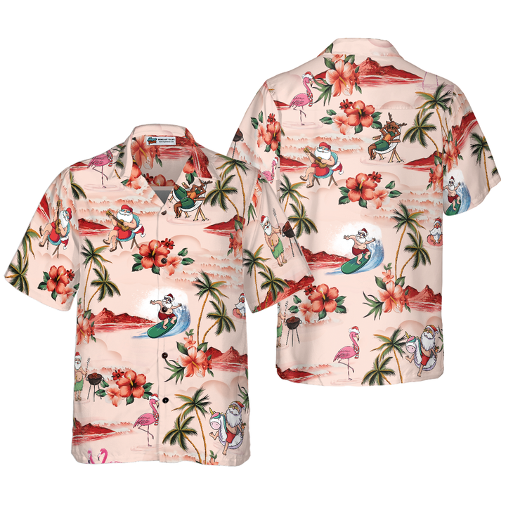 Drune | Hyperfavor Weihnachts-Hawaiian-Shirts für Männer und Frauen, Santa Strand Weihnachtsmuster Hawaiian Shirt Button-Down-Shirt Kurzarm