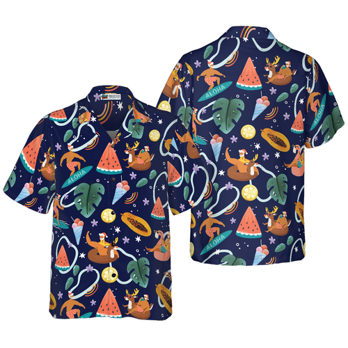 Drune | Hyperfavor Santa Beach 1 Muster Hawaiian Shirt, Weihnachtshemden Kurzarm Button-Down-Shirt für Männer und Frauen