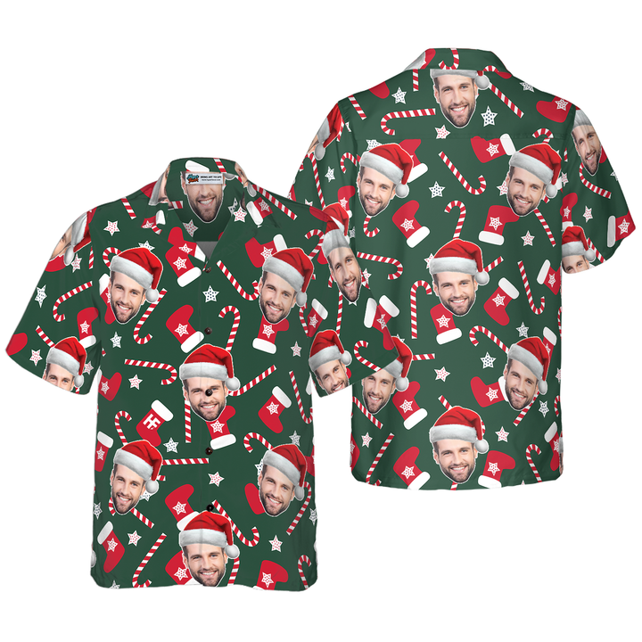 Drune | Lustiges benutzerdefiniertes Gesicht Weihnachtsmuster nahtlos 02 benutzerdefiniertes Hawaiihemd