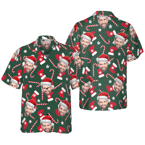 Drune | Lustiges benutzerdefiniertes Gesicht Weihnachtsmuster nahtlos 02 benutzerdefiniertes Hawaiihemd