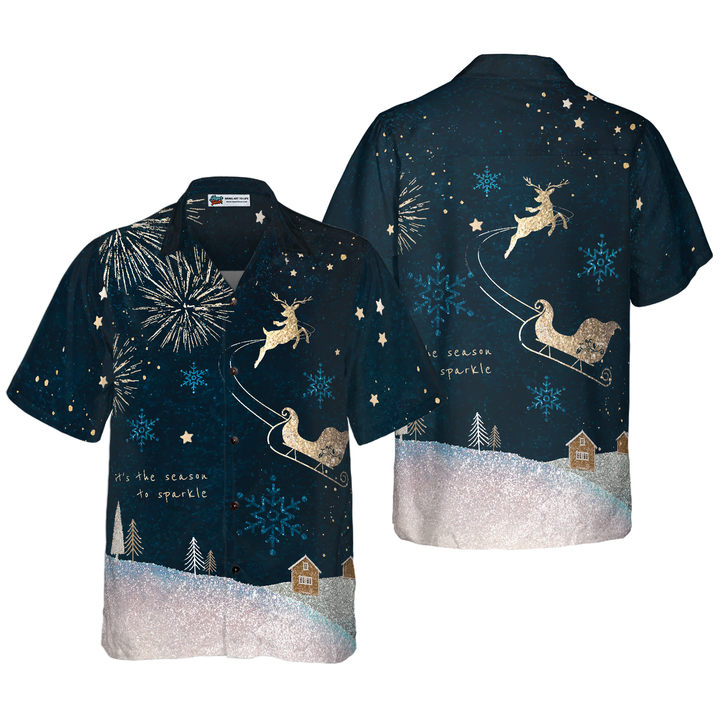Drune | Hyperfavor Weihnachtshawaiianhemden, Rentier Schnee Dunkel Hemd Kurzarm, Weihnachtshemd Geschenkidee für Männer und Frauen