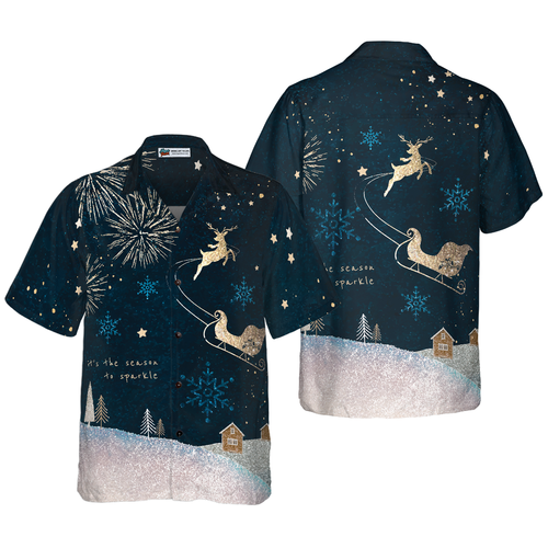 Drune | Hyperfavor Weihnachtshawaiianhemden, Rentier Schnee Dunkel Hemd Kurzarm, Weihnachtshemd Geschenkidee für Männer und Frauen