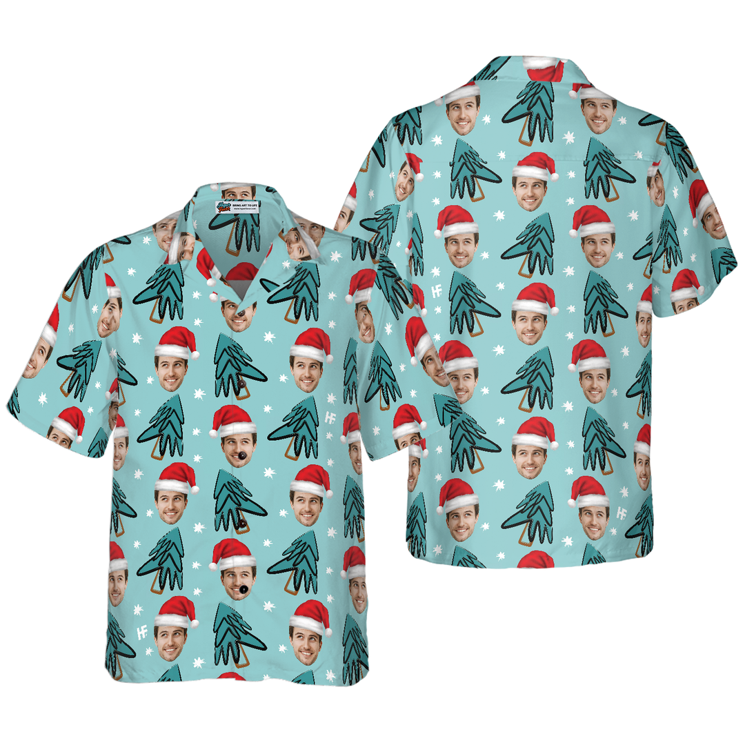 Drune | Lustiges benutzerdefiniertes Gesicht Weihnachtsbaum benutzerdefiniertes Hawaiian Shirt
