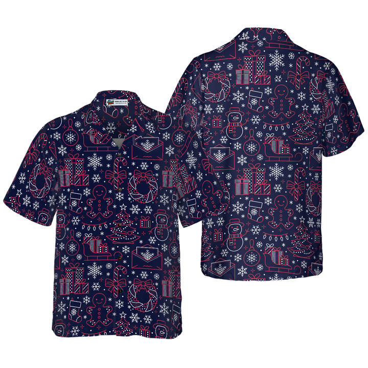 Drune | Hawaiian Hemden, Weihnachtslinienmuster Shirt Kurzarm, Weihnachtshemd Geschenkidee für Männer und Frauen