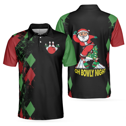 Drune | Bowly Nachthemd Poloshirt, Weihnachtsmotiv Poloshirt Design, Beste Weihnachtsgeschenkidee für Bowlingliebhaber