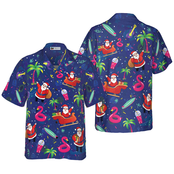 Drune | Hyperfavor Weihnachts-Hawaiian-Shirts, Santa Flamingo tropisches Mustershirt Kurzarm, Weihnachtshemd Geschenkidee für Männer und Frauen