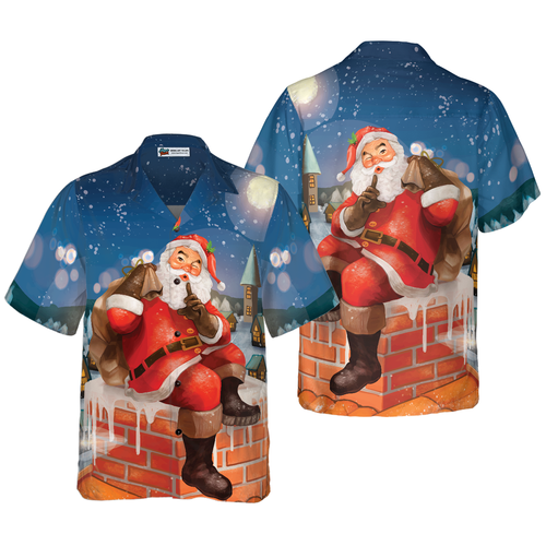 Drune | Hawaiian-Shirts, Santa mit Geschenk T-Shirt Kurzarm, Weihnachts-Shirt Geschenkidee für Männer und Frauen