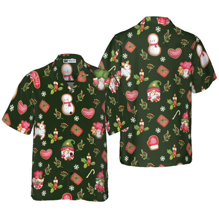 Drune | Hyperfavor Weihnachts-Hawaiianhemden für Männer und Frauen, Gnome Fröhliche Weihnachten Hawaiian Shirt Button Down Shirt Kurzarm