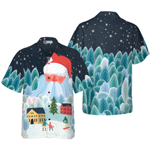 Drune | Hyperfavor Weihnachten Hawaiian Shirts für Männer und Frauen, Xmas Santa Tower Hawaiian Shirt Button Down Shirt Kurzarm