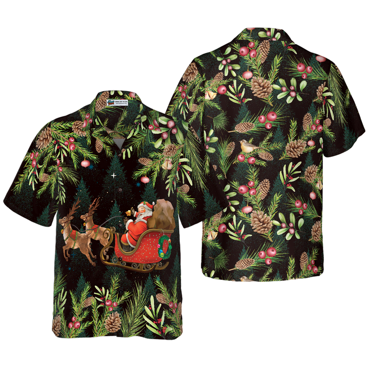 Drune | Hyperfavor Santa Santa Riding Sleigh 3 Muster Hawaiian Shirt, Weihnachtshemden Kurzarm Button-Down-Hemd Für Männer Und Frauen