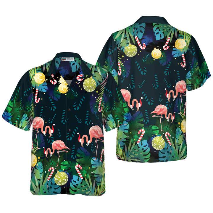 Drune | Hyperfavor Weihnachts Hawaiian Shirts für Männer und Frauen, Weihnachts Flamingo Tropical Hawaiian Shirt Knopfleiste Kurzarm