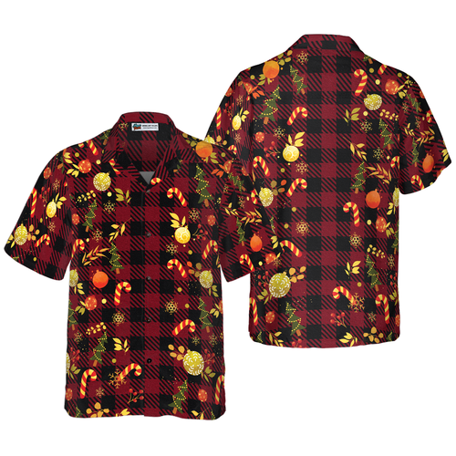 Drune | Hyperfavor Weihnachts-Hawaiian-Shirts, Frohe Weihnachten Rotkariertes Muster Shirt Kurzarm, Weihnachts-Shirt Geschenkidee Für Männer Und Frauen