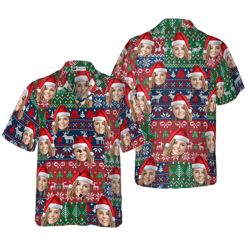 Drune | Lustige benutzerdefinierte Gesichts-Weihnachts-02 benutzerdefinierte Hawaiian-Shirt