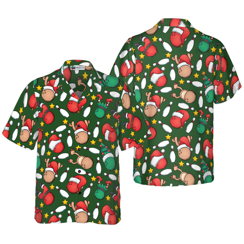 Drune | Hyperfavor Weihnachts-Hawaiianhemden, Weihnachts-Bowlingmuster-Shirt Kurzarm, Weihnachts-Shirt Geschenkidee für Männer und Frauen