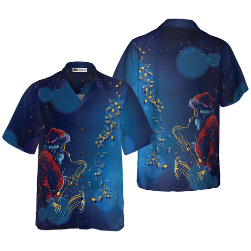 Drune | Hyperfavor Weihnachts-Hawaiihhemden, Santa Claus spielt das Saxophon Shirt Kurzarm, Weihnachtshemd Geschenkidee für Männer und Frauen