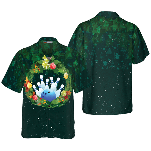 Drune | Hyperfavor Weihnachts-Hawaiian-Shirts für Männer und Frauen, Weihnachtskranz Bowling Hawaiian Shirt Knopfleiste Kurzarm.png