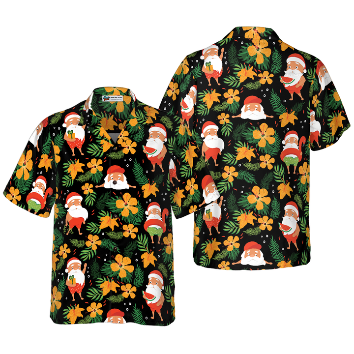 Drune | Hyperfavor Weihnachts-Hawaiianhemden, Santa Schwimmendes tropisches Muster kurzärmliges Hemd, Weihnachtshemd Idee Geschenk für Männer und Frauen