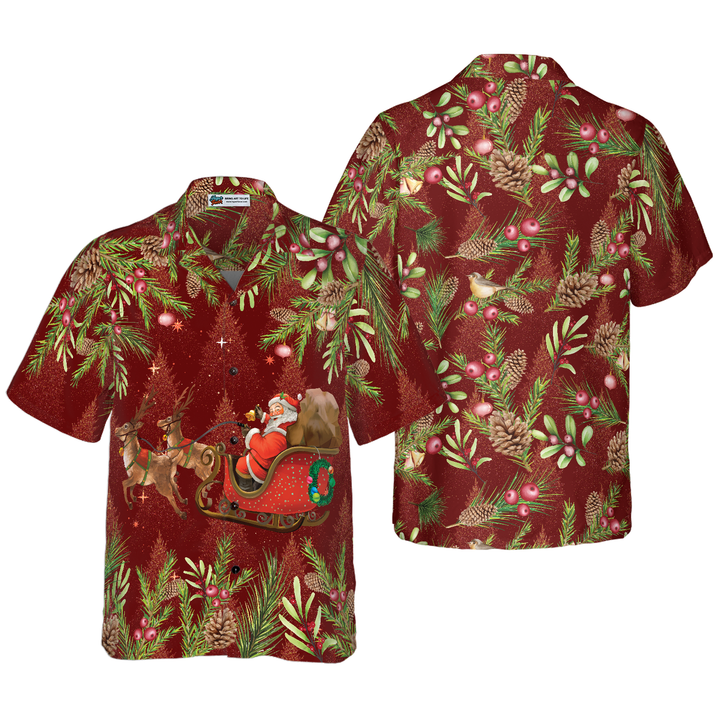 Drune | Hyperfavor Santa Santa Schlittenfahren 2 Muster Hawaiian Shirt, Weihnachtshemden Kurzarm Knopfdown Hemd Für Männer Und Frauen