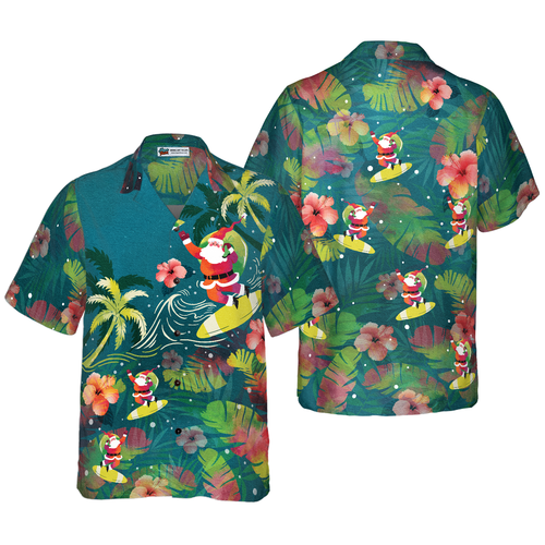 Drune | Hyperfavor Weihnachten Hawaiian Shirts für Männer und Frauen, Santa Surfen Tropisches Hawaiian Shirt Knopfdown Shirt Kurzarm